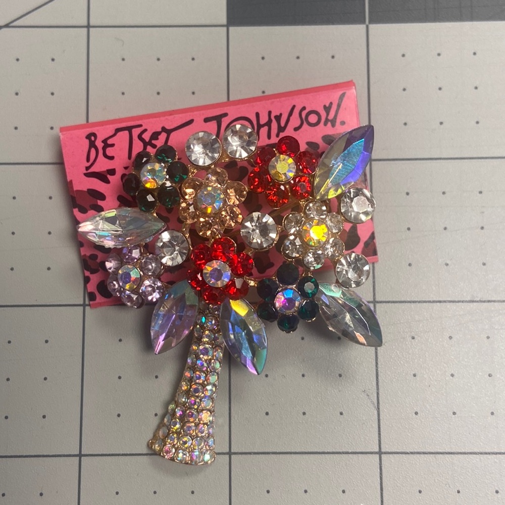 Rhinestone Bouquet Betsey Johnson Brooch 2” #72